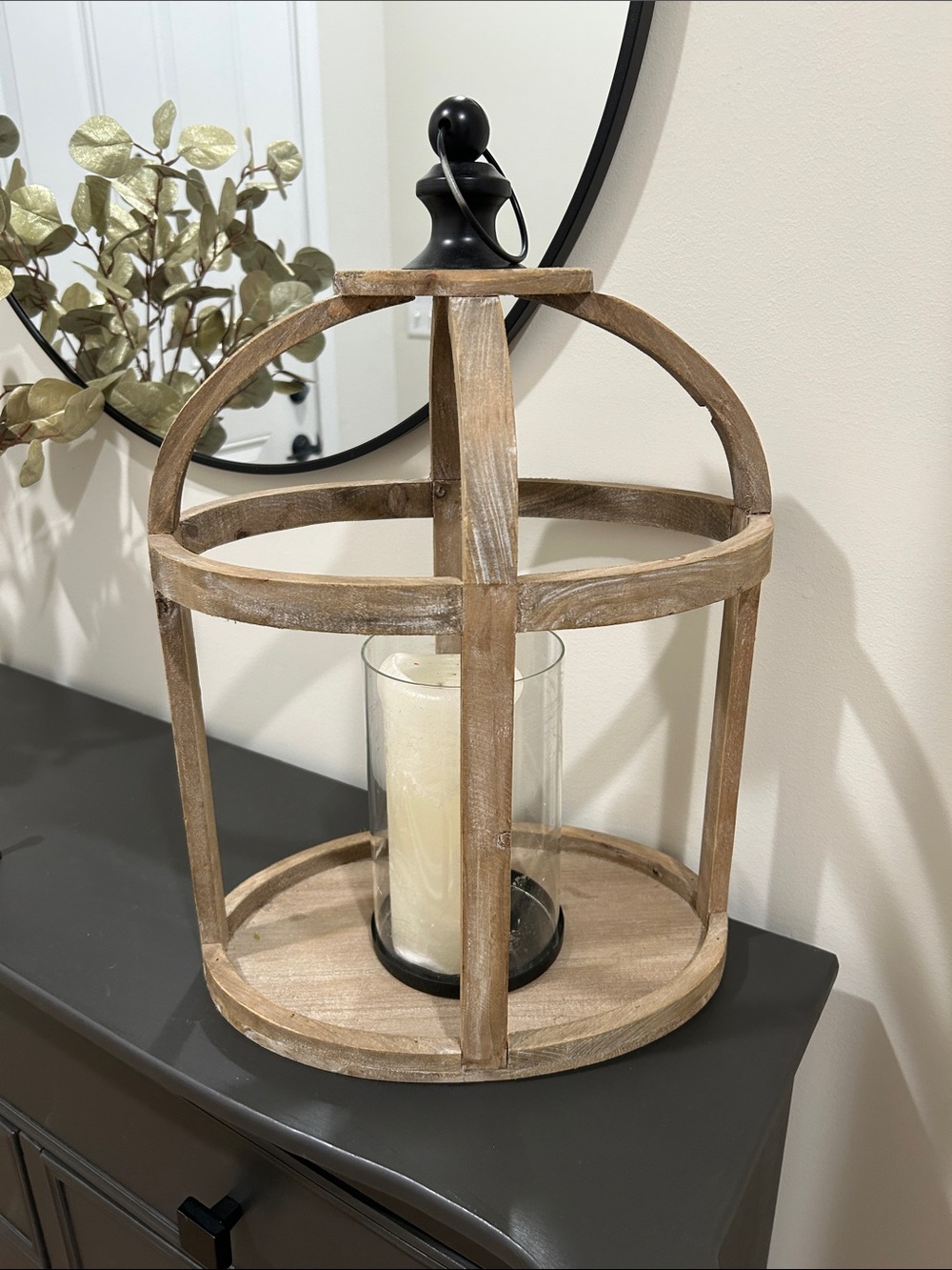 Kirklands Natural Wood and Black Accent Lantern